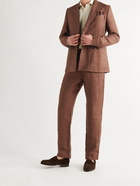 OLIVER SPENCER - Unstructured Double-Breasted Linen Suit Jacket - Brown