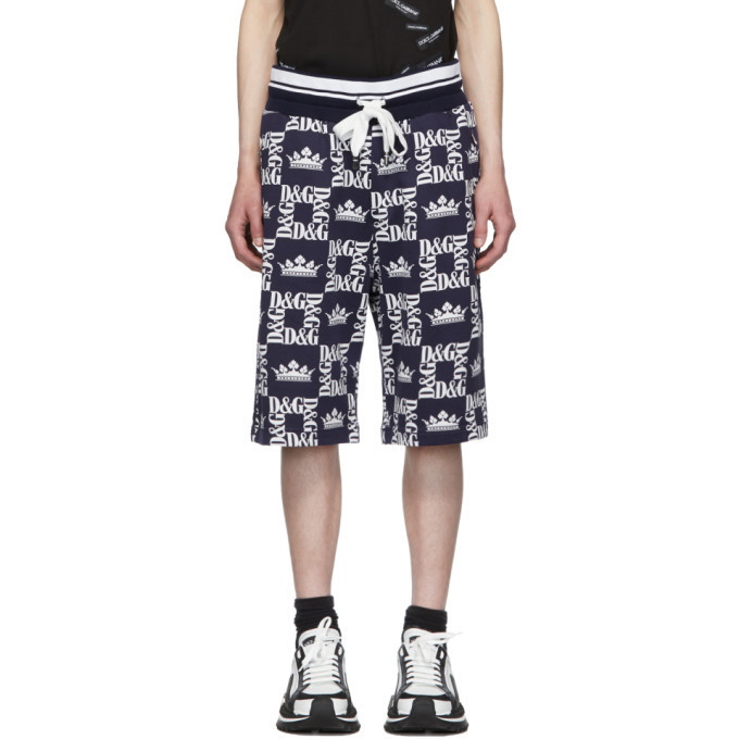 Photo: Dolce and Gabbana Navy and White Crown Logo Shorts