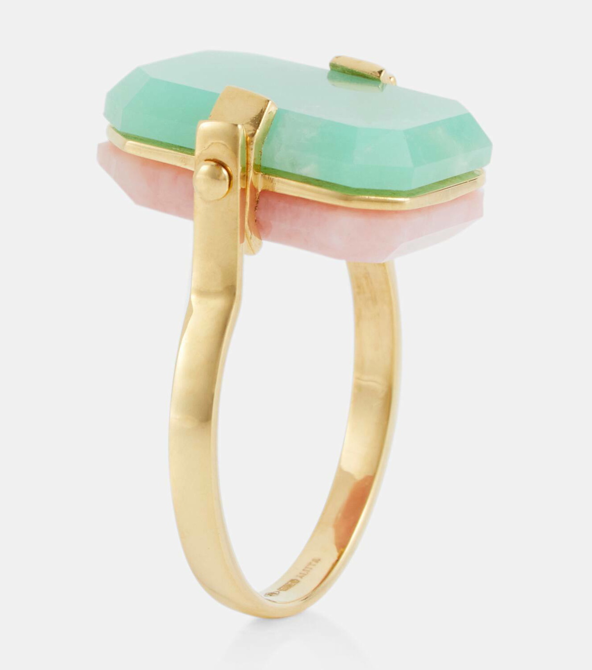 Aliita Deco Sandwich 9kt yellow gold ring with opal and 