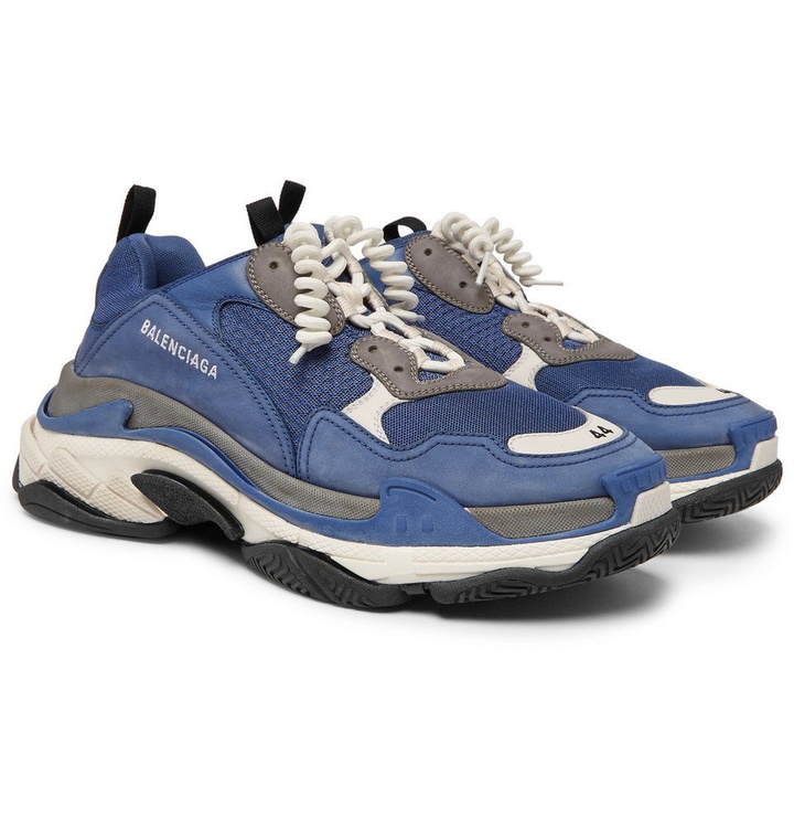 Photo: Balenciaga - Triple S Mesh, Suede and Leather Sneakers - Men - Blue