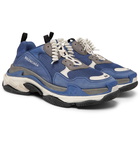 Balenciaga - Triple S Mesh, Suede and Leather Sneakers - Men - Blue