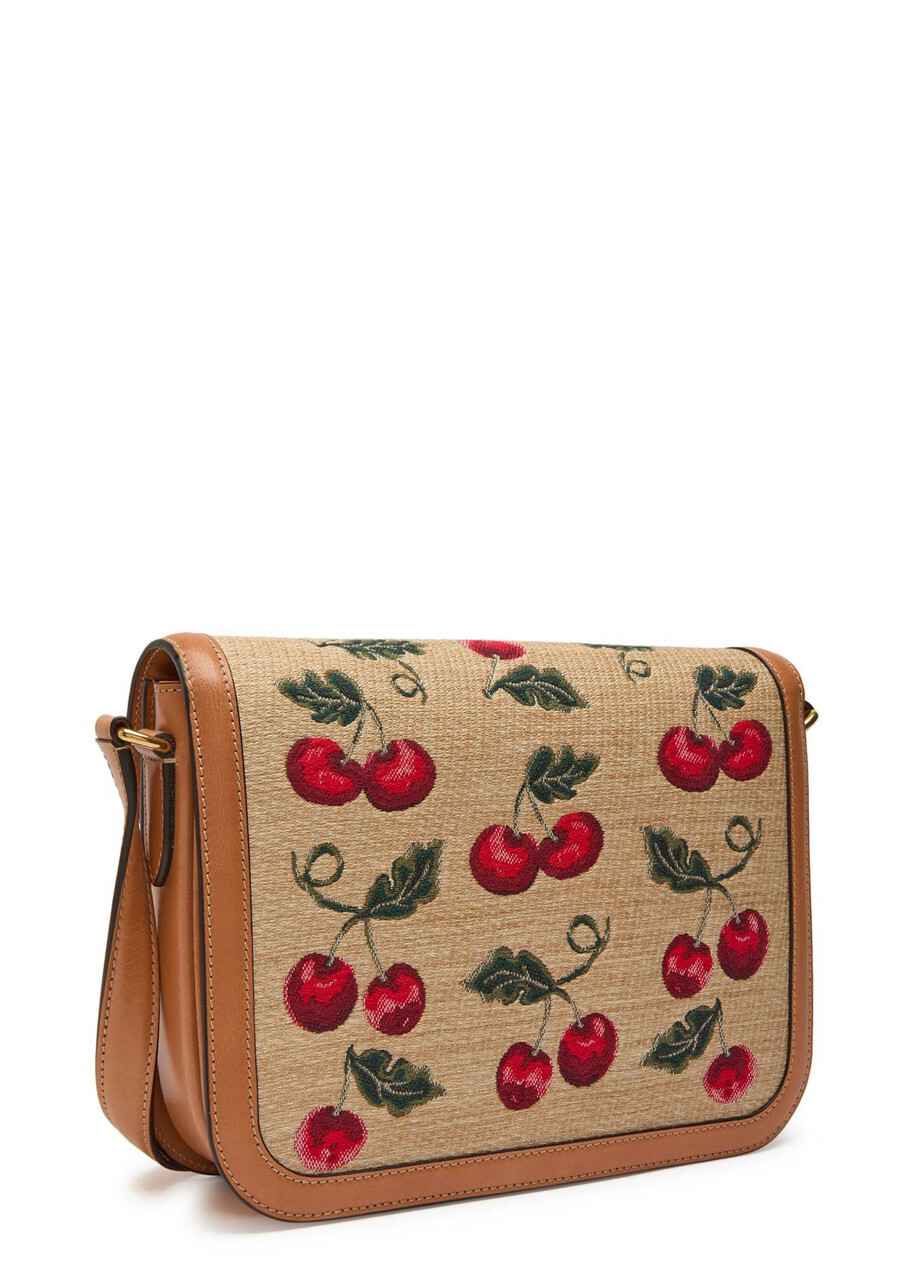Valentino 9T05 Cherry-jacquard Raffia and Leather Cross-body bag - Natural - One Size