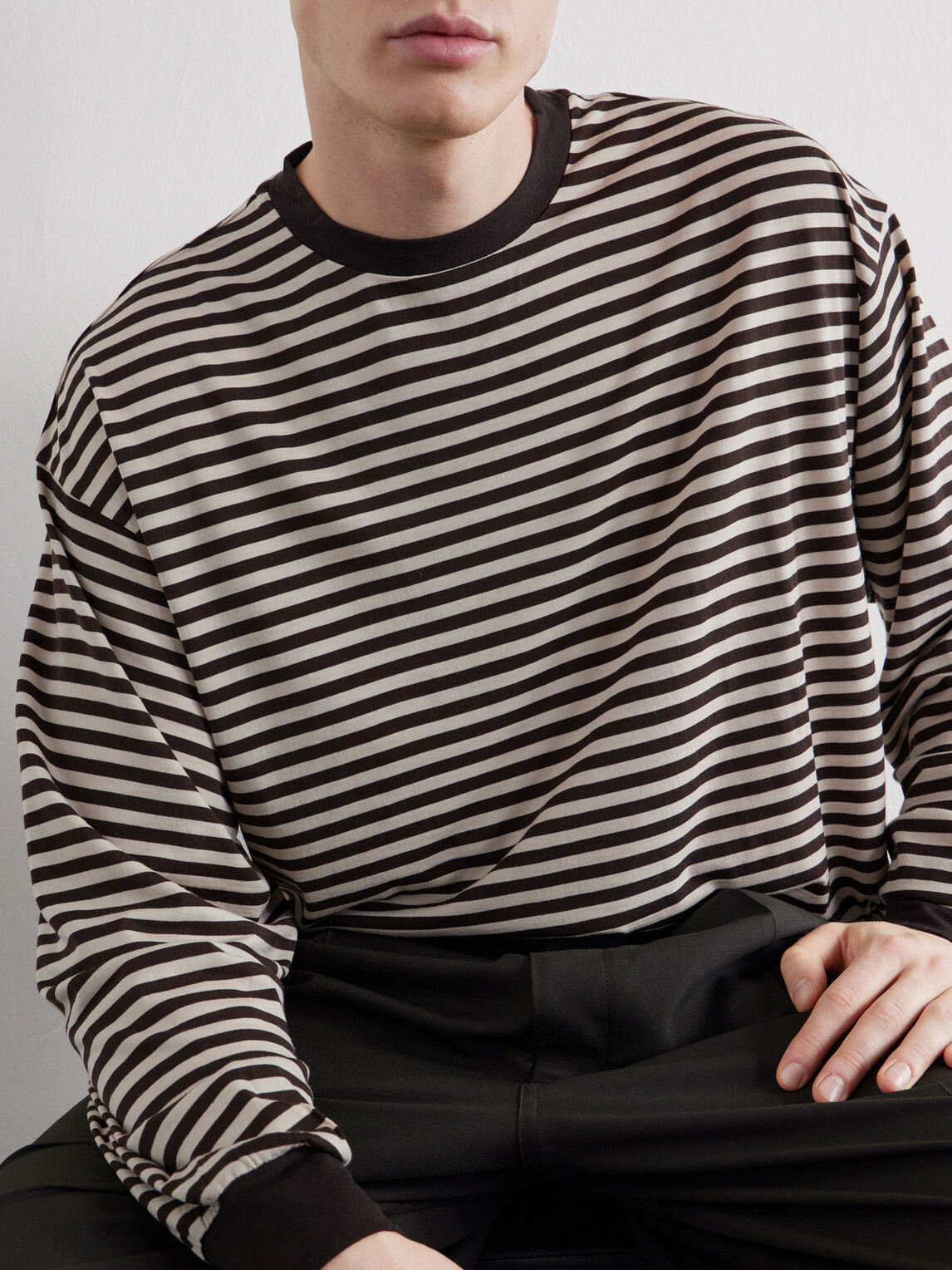 Kaptain Sunshine - Striped Wool-Jersey T-Shirt - Brown Kaptain