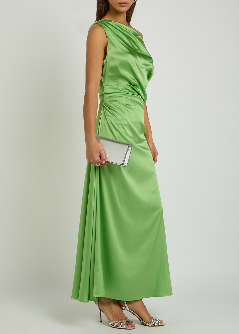 Staud Phare Draped Stretch-silk Maxi Dress Green
