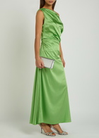 Staud Phare Draped Stretch-silk Maxi Dress Green