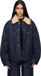 Charles Jeffrey LOVERBOY Navy Knitted Collar Denim Jacket