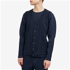 Homme Plissé Issey Miyake Men's Pleated Button Down Vest in Navy