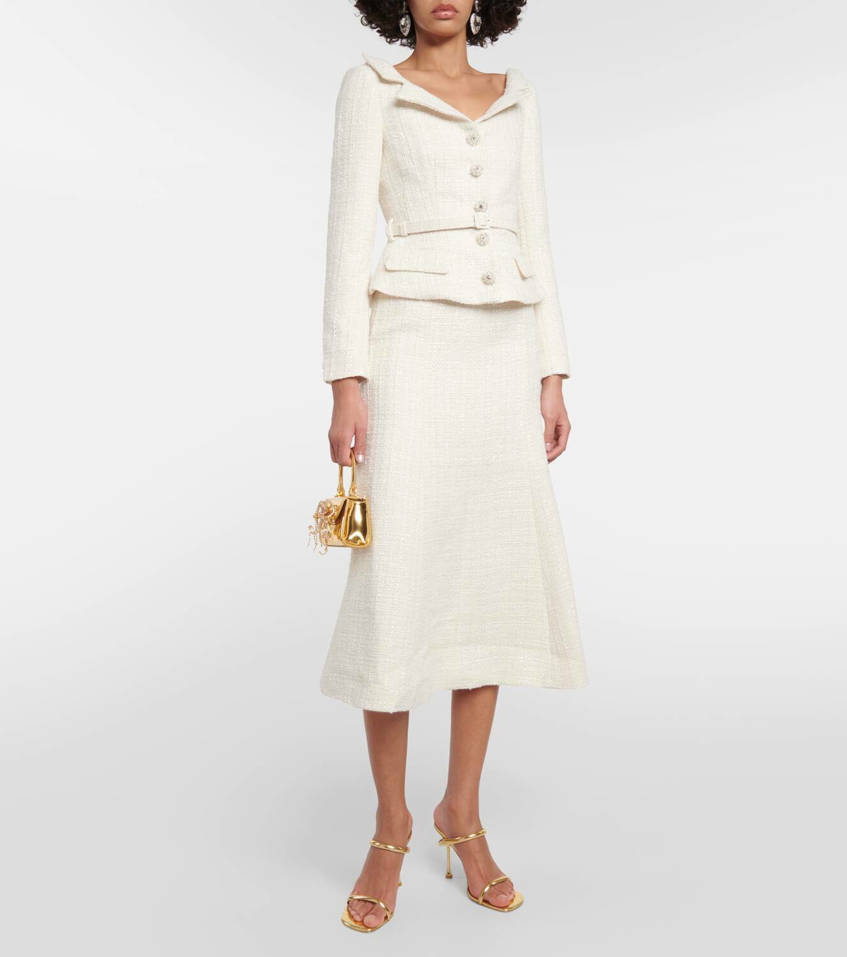 white christmas dresses Cream Boucle Tailored Midi Dress – self-portrait