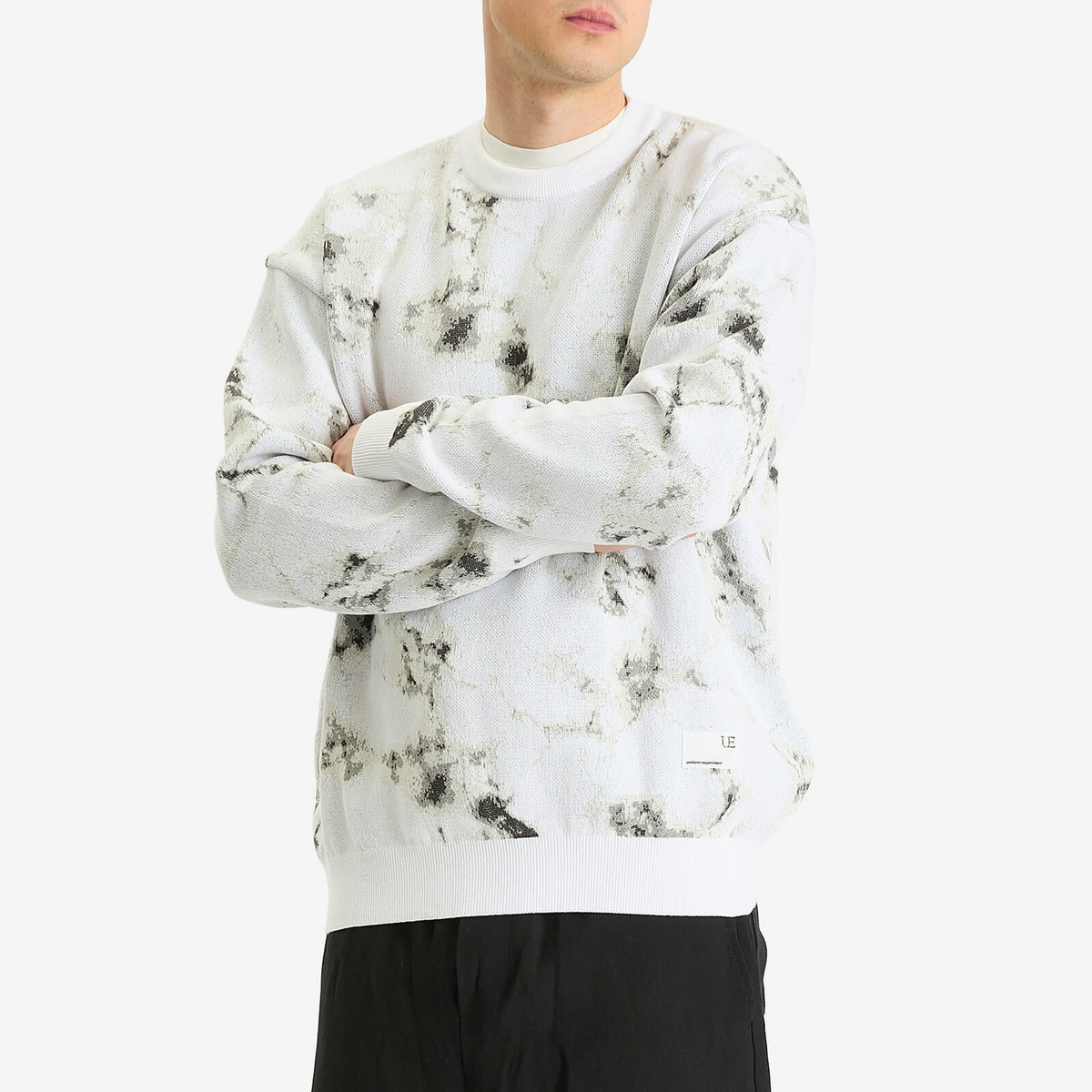 Uniform Experiment Men's Marble Jacquard Knit Sweater in White