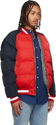 Balmain Red & Navy Bicolor Reversible Puffer Jacket