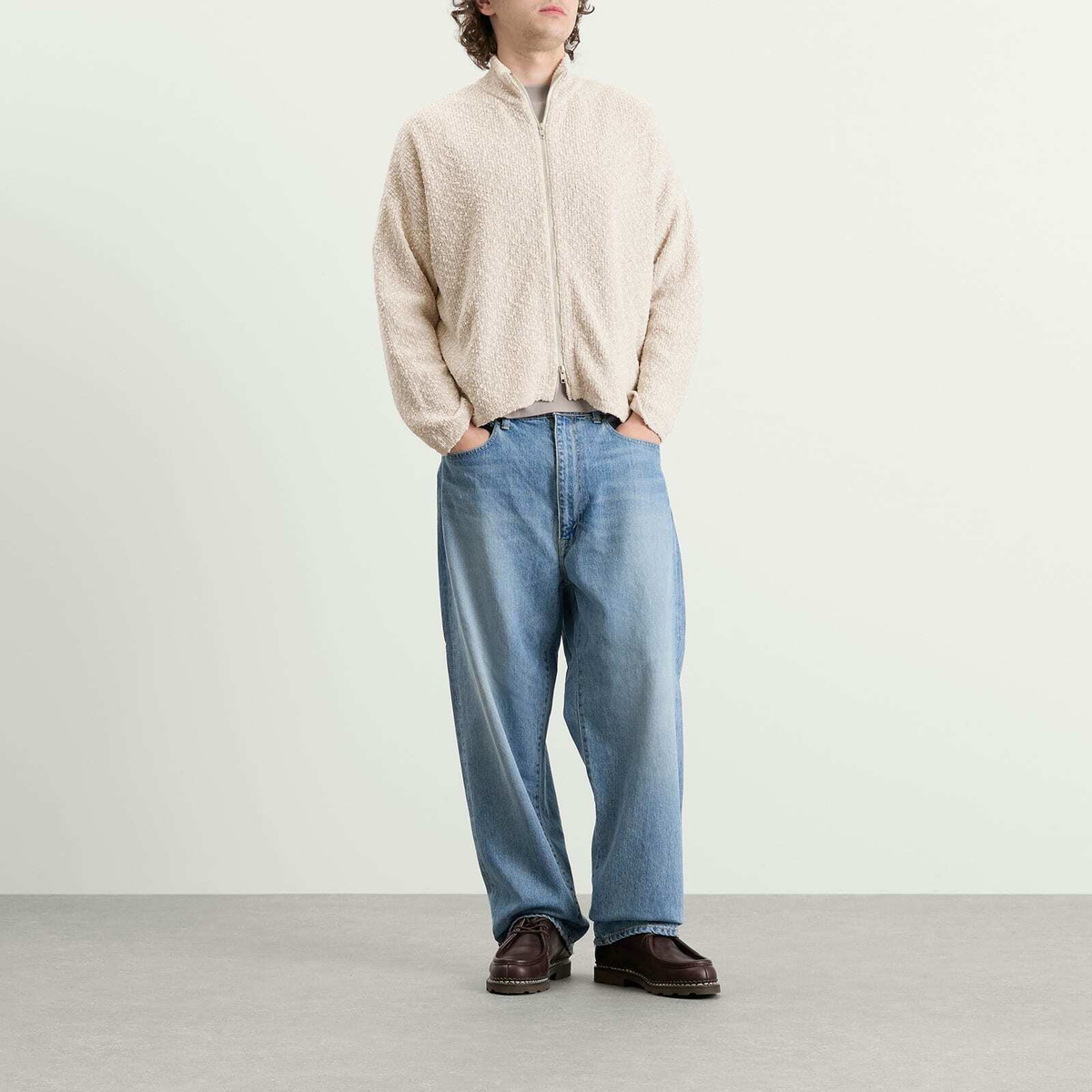 Picante Men's Boucle Funnel Zip Through Knit in Grey
