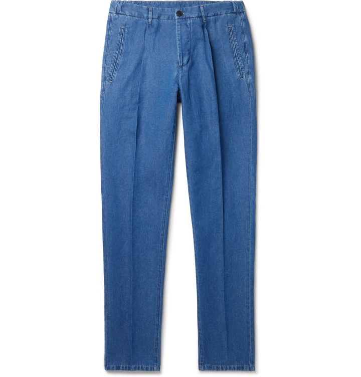 Photo: Altea - Slim-Fit Tapered Cotton and Linen-Blend Trousers - Blue