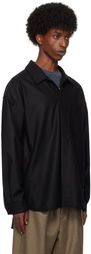 Lownn Black Flannel Wool Minimal Shirt