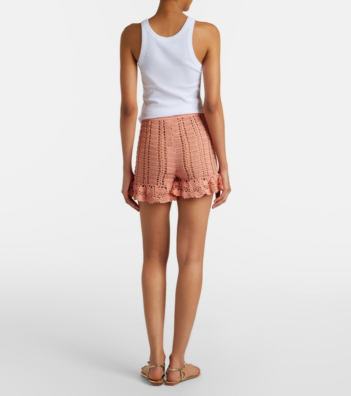 Anna Kosturova Crochet ruffled cotton shorts