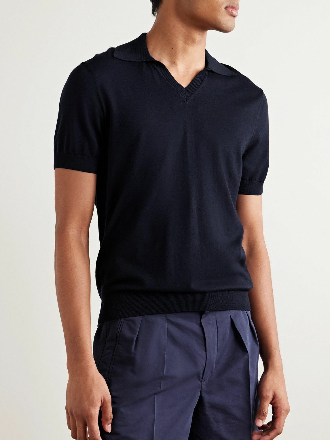 Dunhill - Slim-Fit Cotton and Mulberry Silk-Blend Polo Shirt - Blue