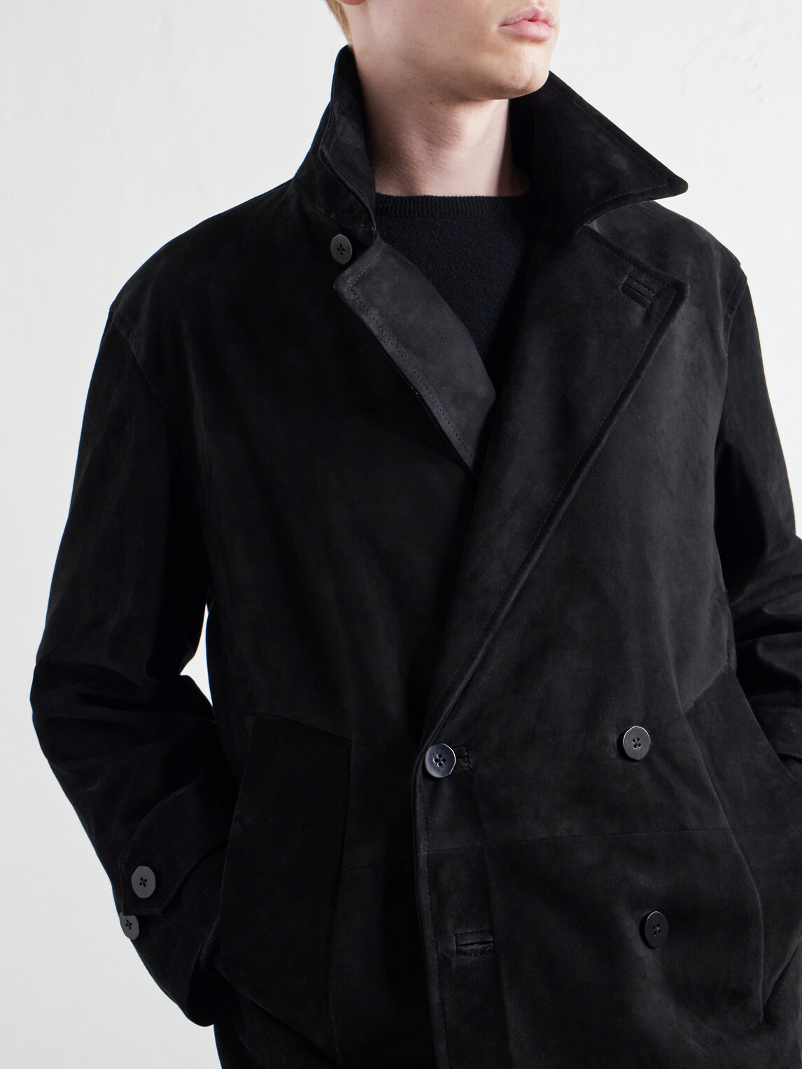 Stòffa - Double-Breasted Suede Jacket - Black