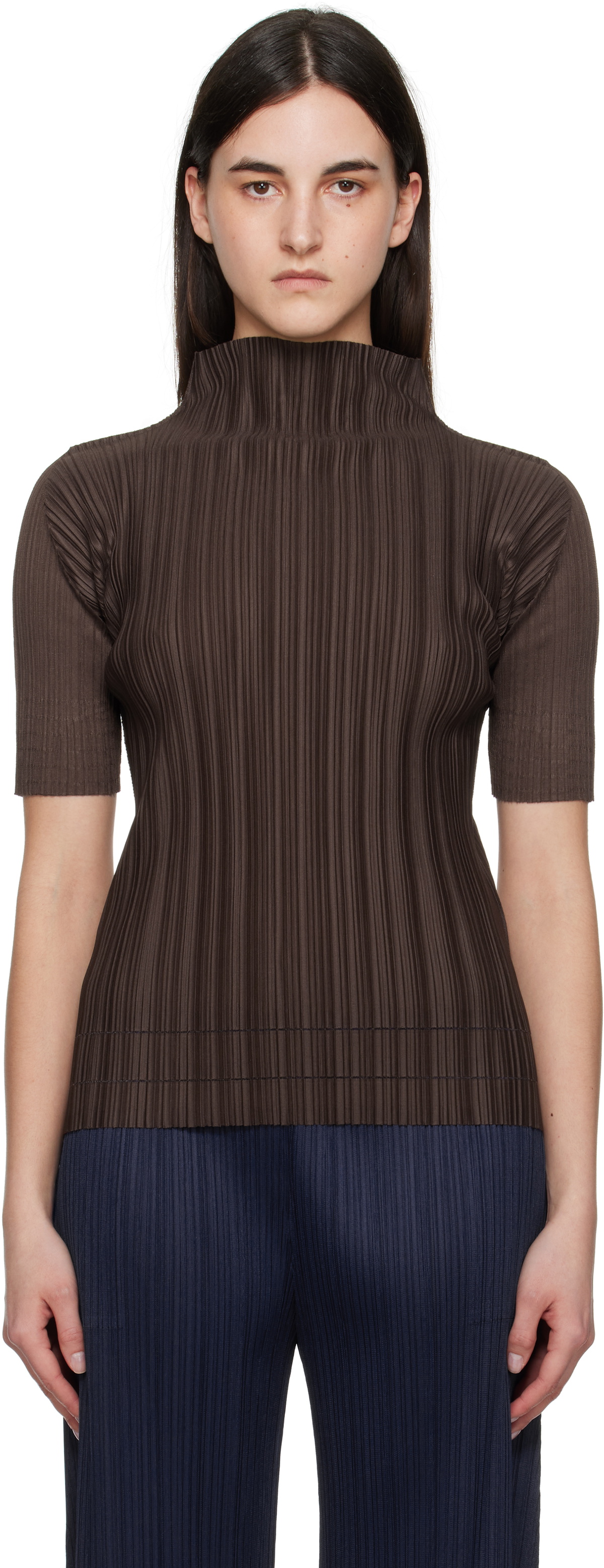 PLEATS PLEASE ISSEY MIYAKE Brown Soft Pleats Turtleneck Pleats 