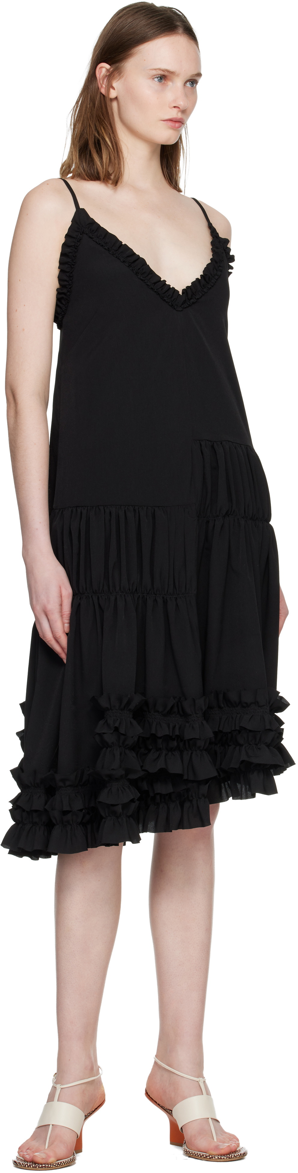 Dries Van Noten Black Asymmetrical Ruffle Minidress