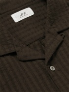 Mr P. - Convertible-Collar Organic Cotton-Blend Seersucker Shirt - Brown