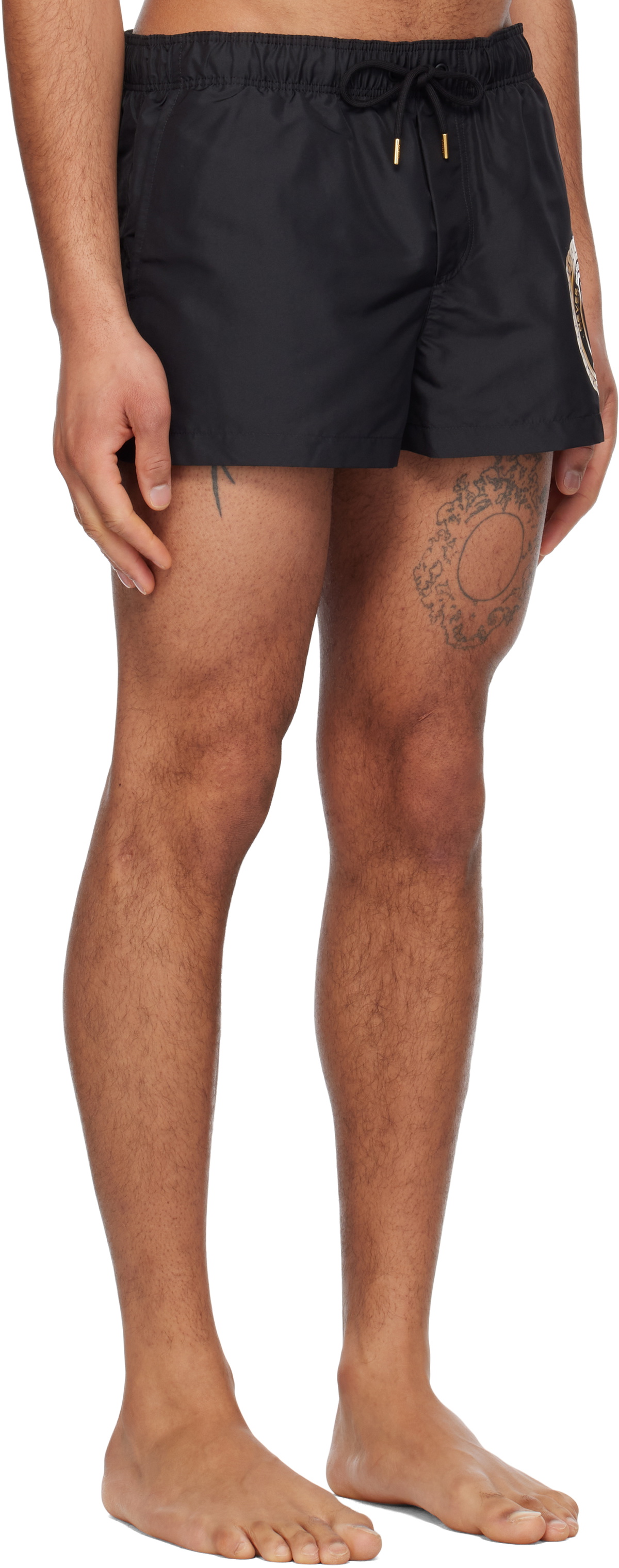 Versace Underwear Black Chain Crest Print Swim Shorts