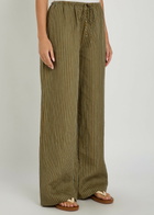 Staud Mateo Striped Linen Trousers Green