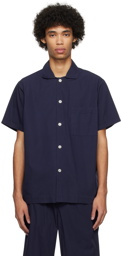 Tekla Navy Short Sleeve Pyjama Shirt