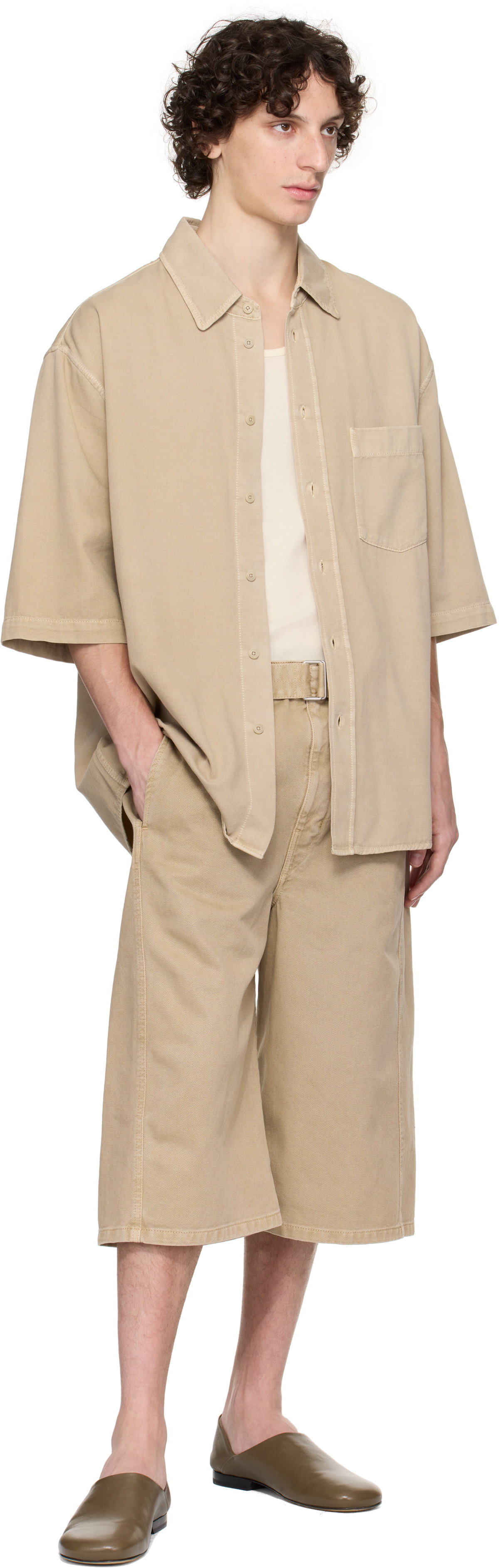 LEMAIRE Taupe Twisted Denim Shorts