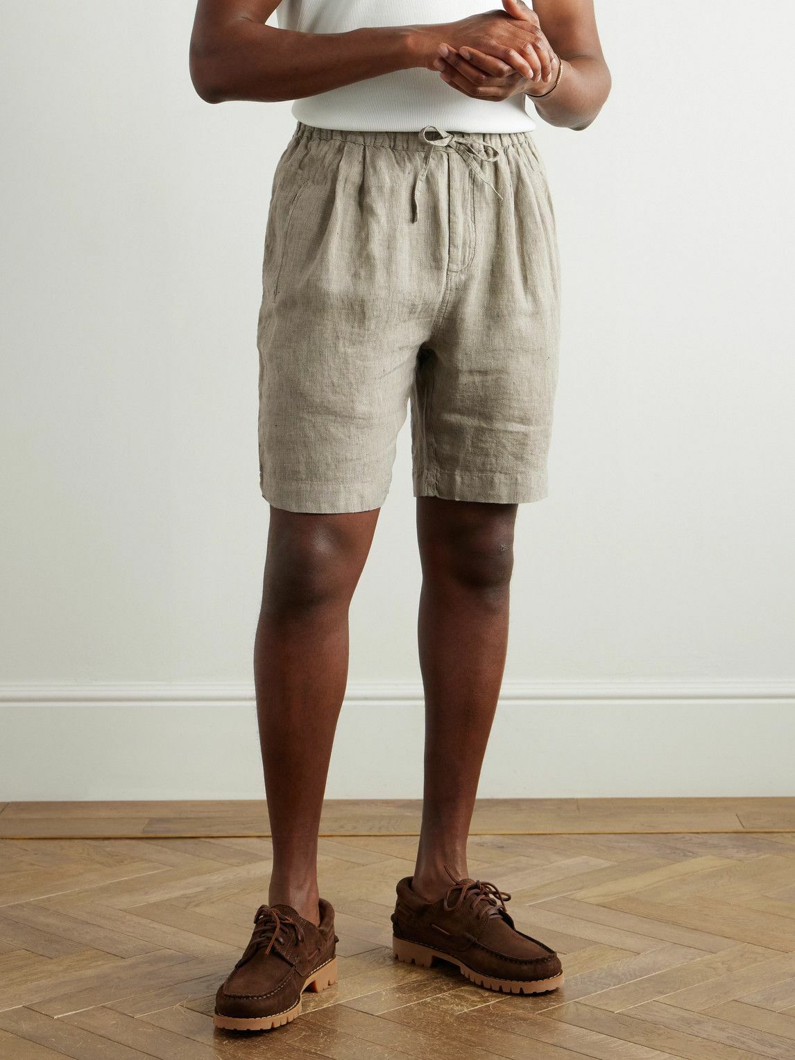 Massimo Alba - Kevin Straight-Leg Pleated Linen Drawstring Shorts - Neutrals