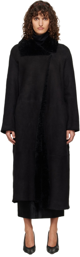 Photo: Nour Hammour Black Draped Shearling Birthday Coat