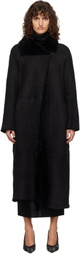 Nour Hammour Black Draped Shearling Birthday Coat
