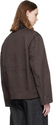 LEMAIRE Brown Leather Collar Cotton Twill Blouson Jacket