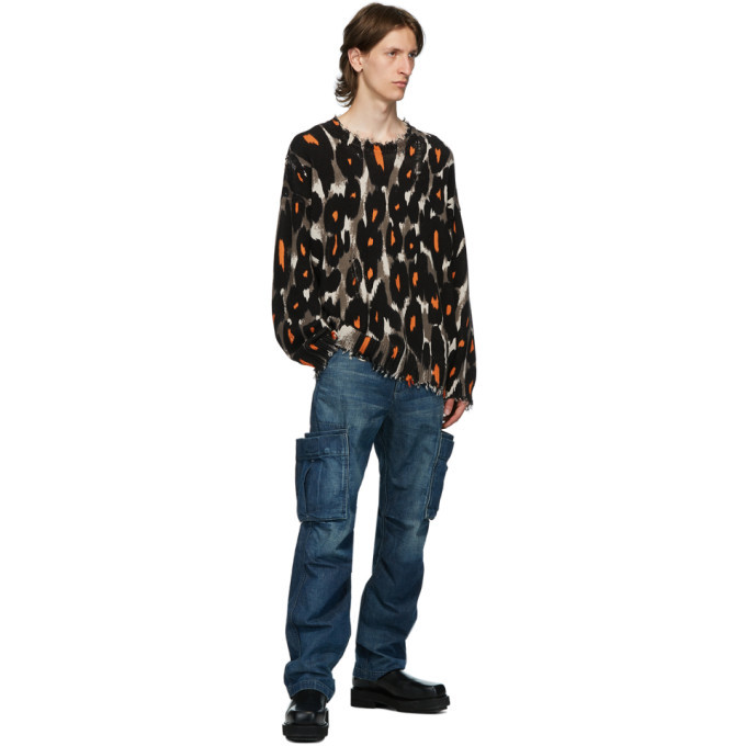 R13 Black and Brown Leopard Oversized Crewneck Sweater R13