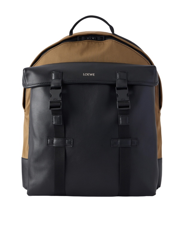 Photo: LOEWE - Logo-Print Canvas-Trimmed Leather Backpack - Green