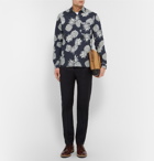 VALENTINO - Embroidered Pineapple-Print Cotton Shirt - Blue