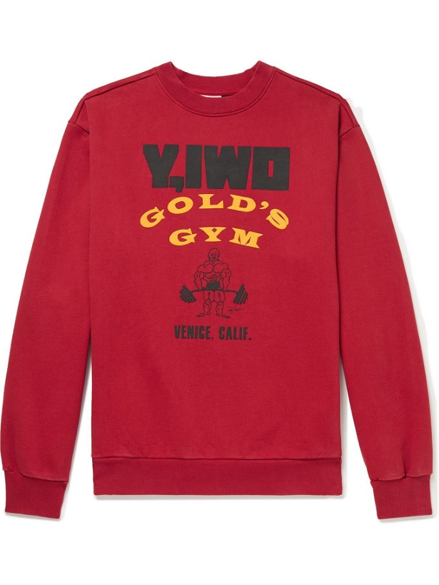 Photo: Y,IWO - Gold's Gym Logo-Print Cotton-Jersey Sweatshirt - Red