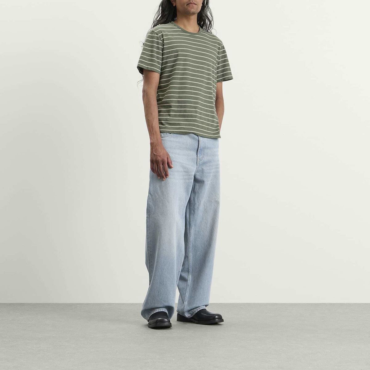 END. x Ronning Men's Striped T-Shirt in Sage Green Stripe