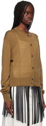 RECTO Tan Crewneck Sheer Knit Cardigan