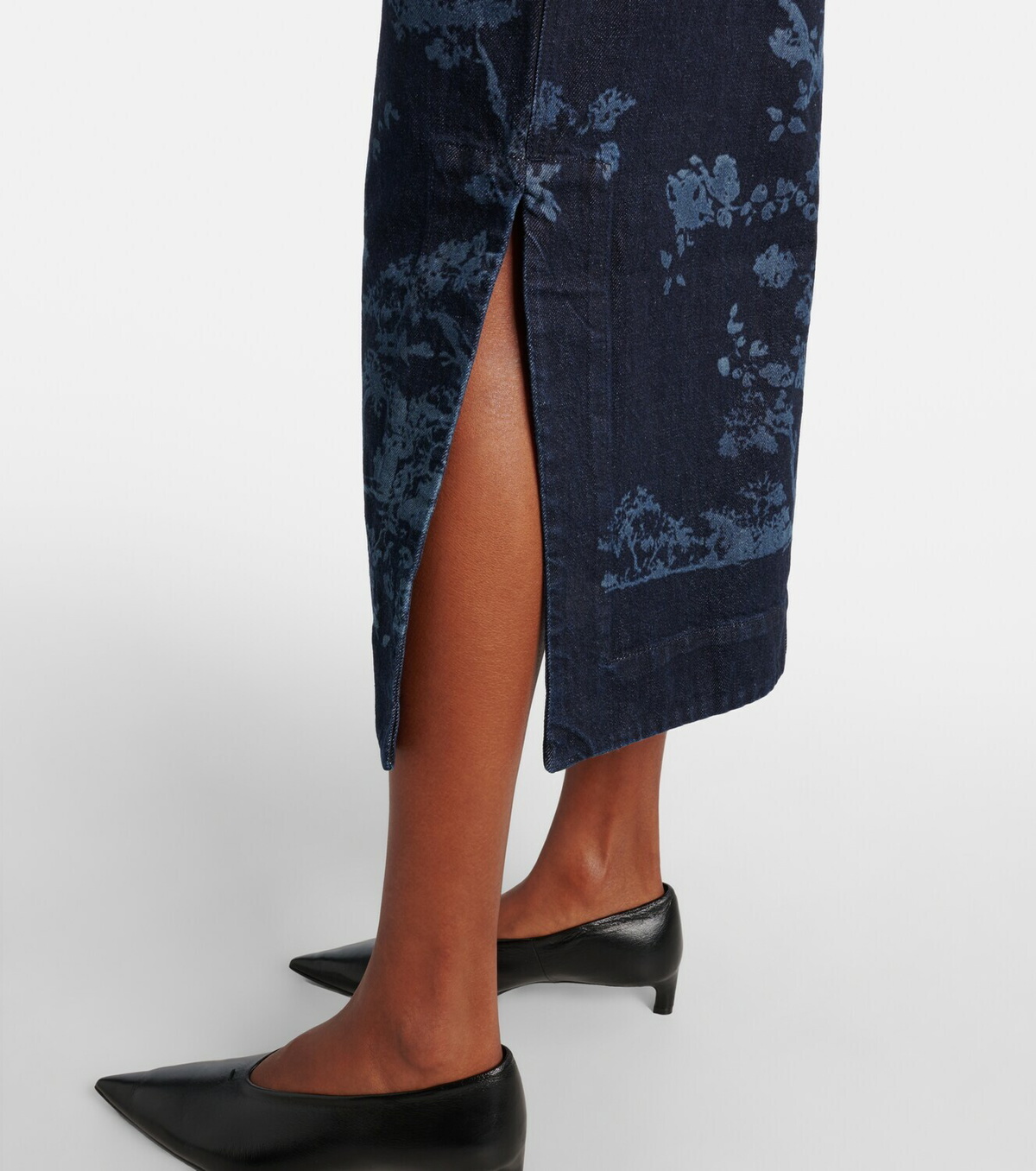Erdem Embroidered cotton denim pencil dress