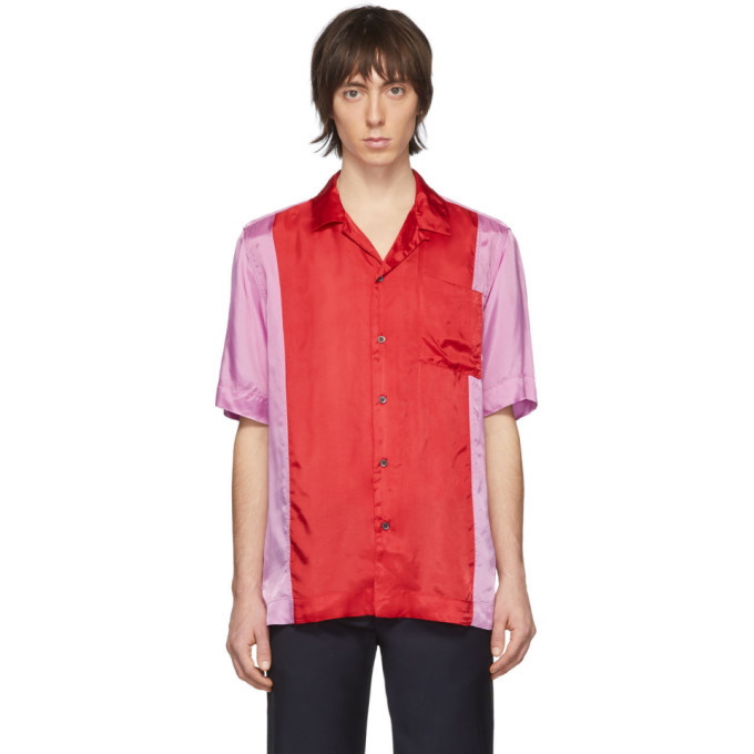 Photo: Dries Van Noten Red and Purple Carltone Colorblocked Shirt