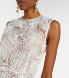 Self-Portrait Embellished lace-trimmed tulle midi dress