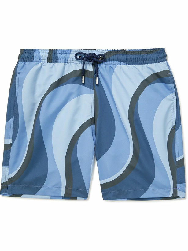 Photo: Mr P. - Straight-Leg Mid-Length Printed Swim Shorts - Blue