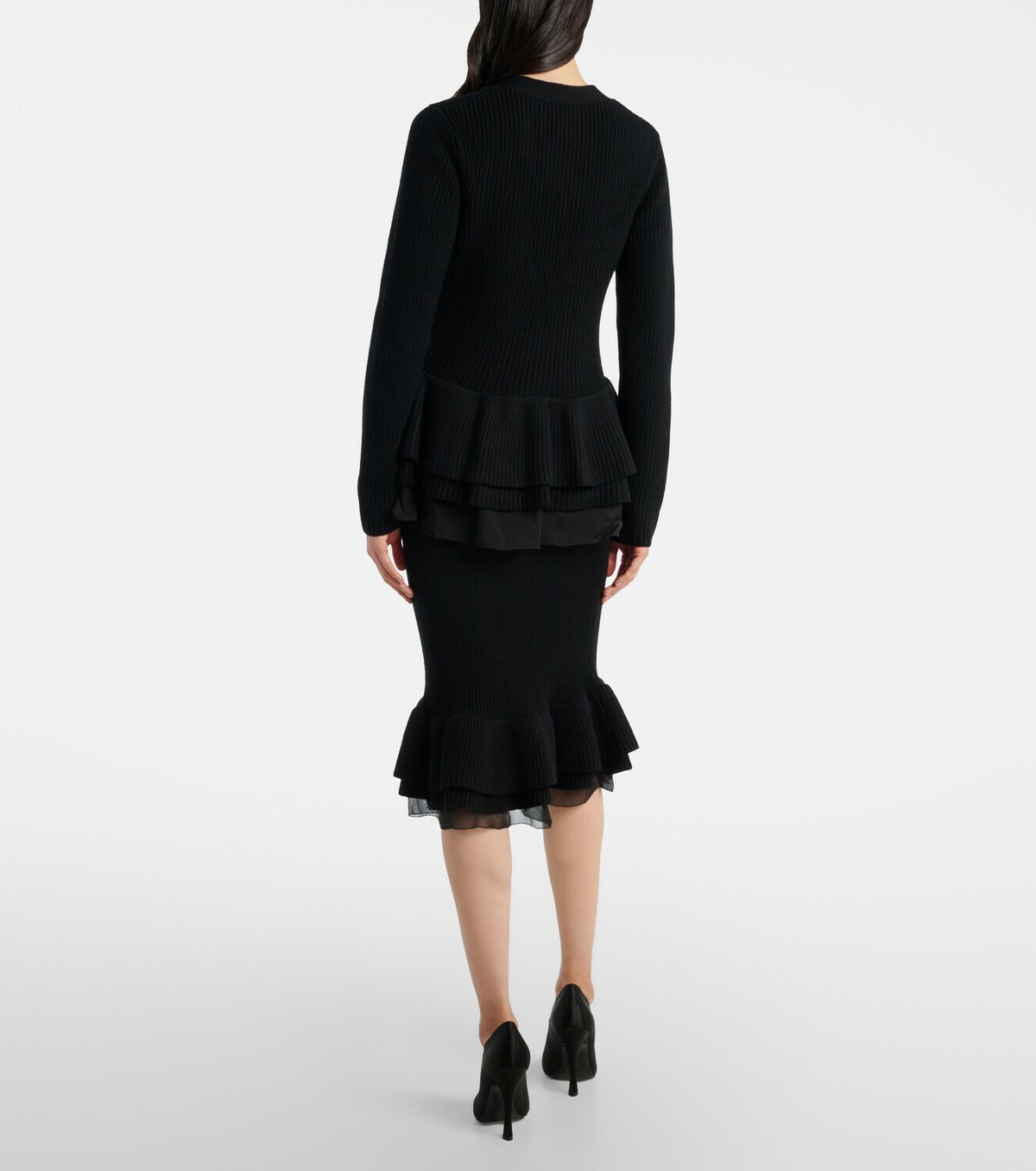 Nina Ricci Ruffled silk-trimmed wool cardigan