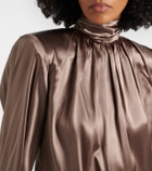 Mugler Draped silk-blend satin top