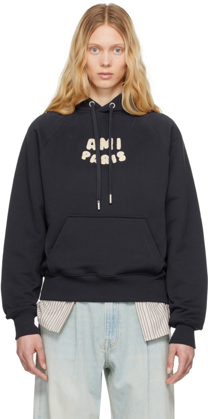 Photo: AMI Paris Navy Cotton 'Ami Paris' Patch Hoodie