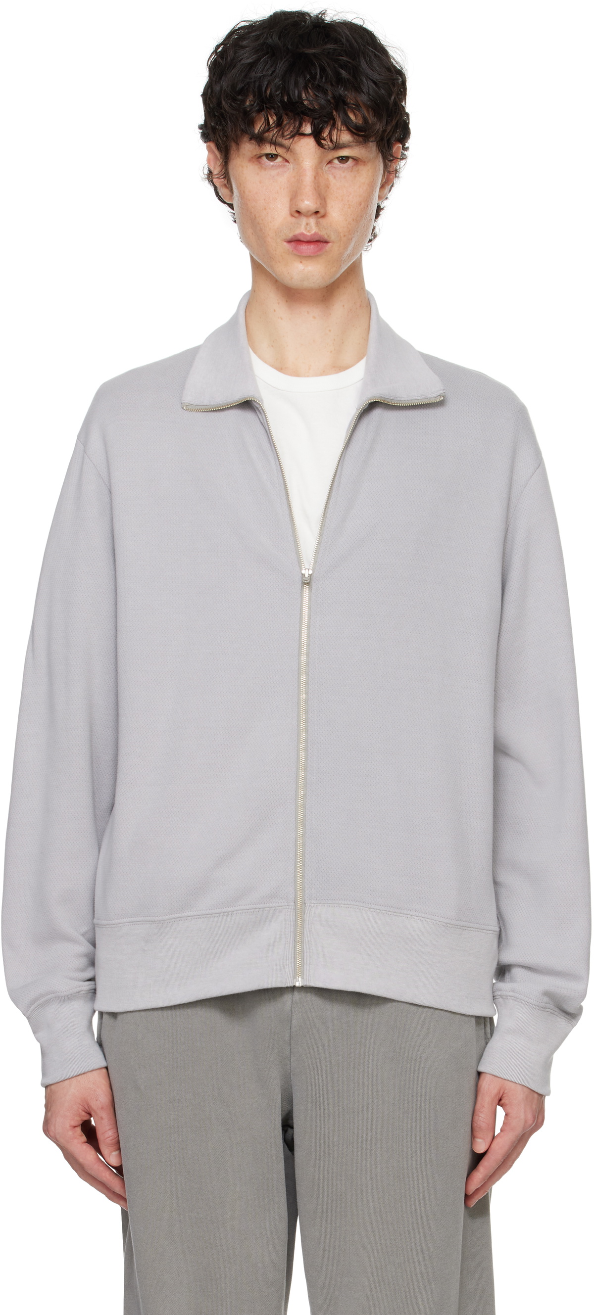 Lady White Co. Gray Mesh Full Zip Sweater