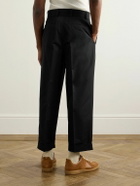 Jil Sander - Cropped Straight-Leg Belted Cotton and Silk-Blend Poplin Trousers - Black