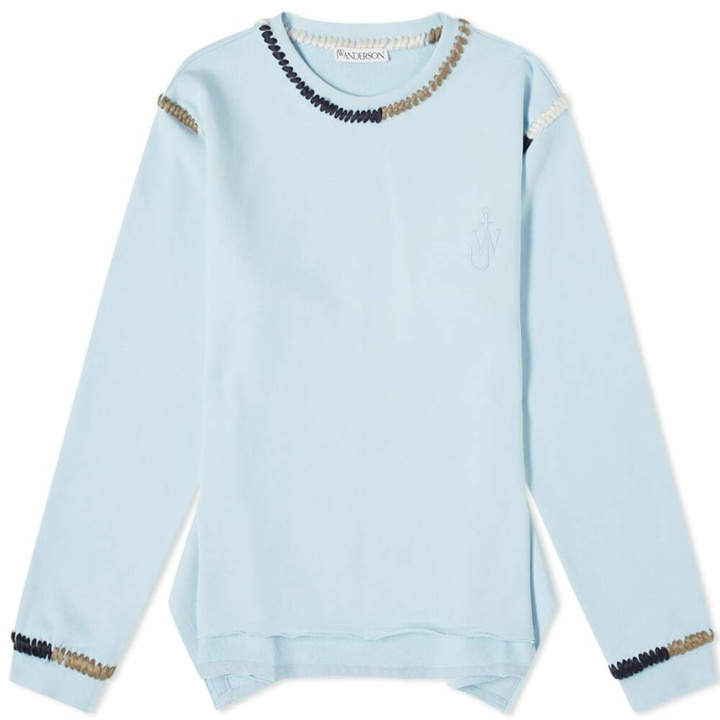 Photo: JW Anderson Women's Asymmetric Contrast Stitch Crew Sweat in Baby Blue