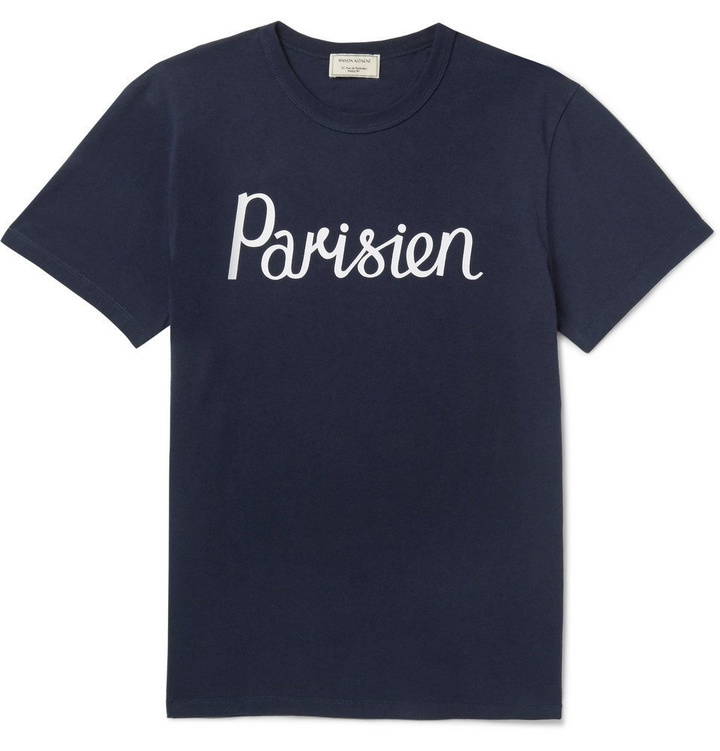 Photo: Maison Kitsuné - Printed Cotton-Jersey T-Shirt - Navy