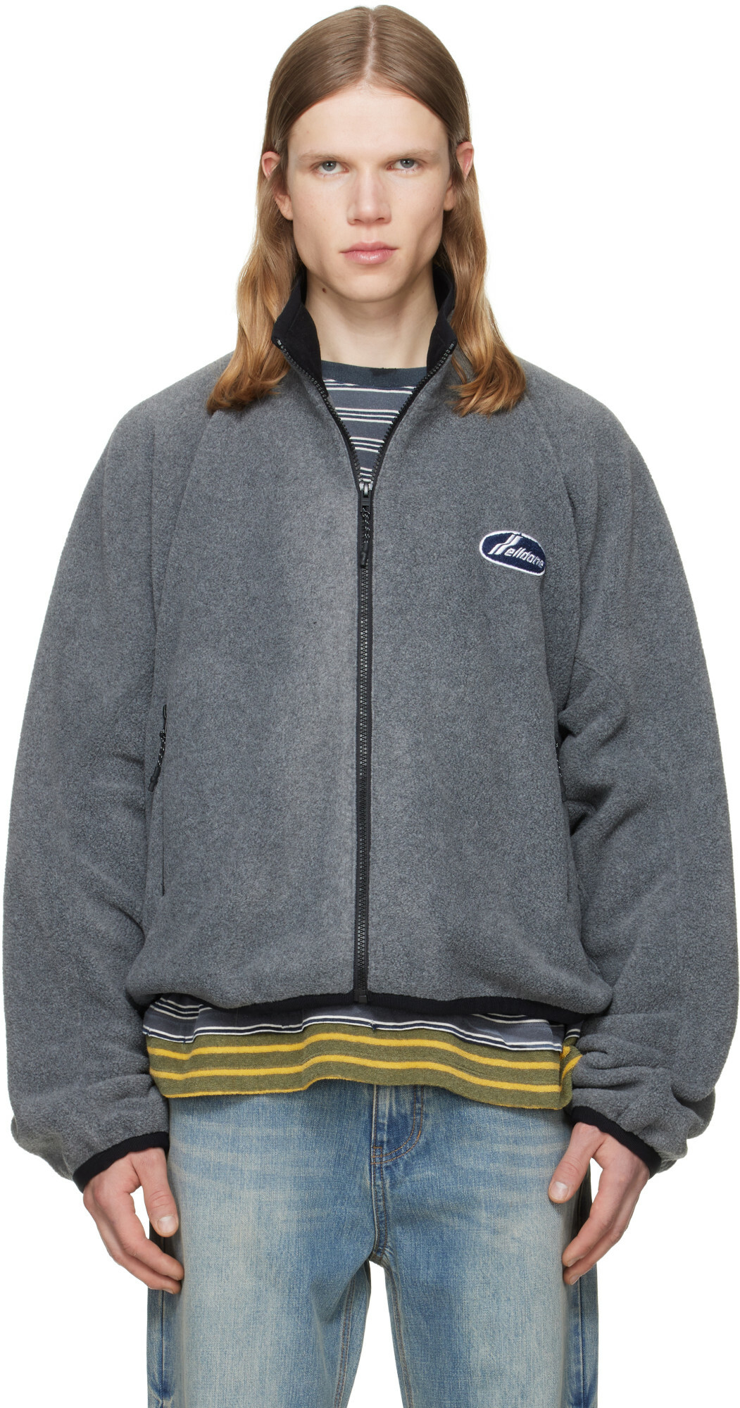 We11done Gray String Fleece Zip-Up Jacket