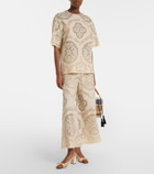 Valentino Embroidered cotton-blend wide-leg pants